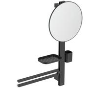 Ideal Standard Alu+ Beauty mirror, Accessory combination M, with Ø 328 mm cosmetic mirror and adjustable shelves, made from 100% recycled aluminum - Matt Black (580x145.5x717 mm)