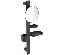 Ideal Standard Alu+ Beauty mirror, Accessory combination S, with Ø 205 mm cosmetic mirror (3x magnification) and adjustable shelves, made from 100% recycled aluminum - Matt Black (310.5x160x717 mm)