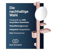 Ideal Standard BD589RO Alu+ Beauty Bar, Accessories Combination S700, with Mirror Diameter 20 cm, 2 Shelves and 1 Cup, Rose