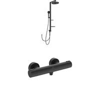 Ideal Standard - Bundle of Ceratherm Alu+ Shower Diverter System and Exposed Shower Mixer with Thermostatic Function, Water and Energy Savings, Made from Recycled Aluminium, in matt Black Finish