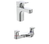 Ideal Standard Cerabase Single Lever Basin Mixer tap with Click Waste and bluestart Technology, BD054AA, Chrome + Cerabase Dual Control Bath Filler tap, BD057AA, Chrome