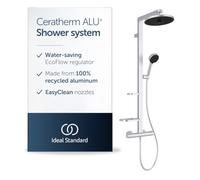 Ideal Standard - Alu+, Thermostatic Shower Column in Aluminum, Thermostatic Mixer with Double Outlet, Matt Silver