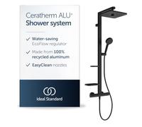 Ideal Standard Ceratherm Alu+ Shower System, Water-Saving Shower Head with Thermostat, Square Shower Head with Variable Spray Patterns - Matt Black (345x501x1113 mm)