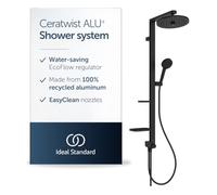 Ideal Standard Ceratwist Alu+ Shower System, Matt Black, Variable Sprays | Head shower Ø 26 cm & hand shower Ø 10 cm, Rain & SilkRain, MaxFlow 8/12 l/min, soft EasyClean nozzles against limescale