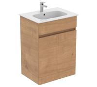 Ideal Standard Eurovit+ 60cm floor standing vanity basin unit with Cerabase single lever basin mixer tap, E066801, E3516Y8, BD054AA, Natural Oak