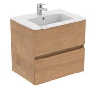 Ideal Standard Eurovit+ 60cm wall mounted vanity basin unit with Cerabase single lever basin mixer tap, E066801, R0259Y8, BD054AA, Natural Oak
