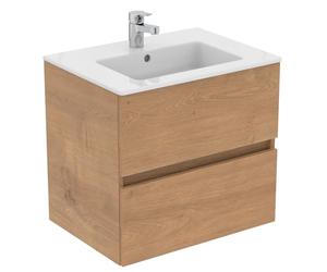 Ideal Standard Eurovit+ 60cm wall mounted vanity basin unit with Cerabase single lever basin mixer tap, E066801, R0259Y8, BD054AA, Natural Oak