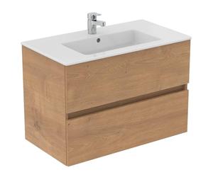 Ideal Standard Eurovit+ 80cm wall Mounted Vanity Basin Unit with Cerabase Single Lever Basin Mixer tap, E066901, R0263Y8, BD054AA, Natural Oak
