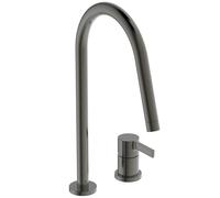 Ideal Standard - Gusto 2 Hole Kitchen tap, High spout with Round Design, with FirmaFlow Cartridge, 360° Swivel spout, Screw Connection from Below, PVD Finish, Magnetic Grey