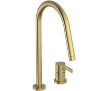 Ideal Standard - Gusto 2 Hole Kitchen tap, High spout with Round Design, with FirmaFlow Cartridge, 360° Swivel spout, Screw Connection from Below, PVD Finish, Brushed Gold