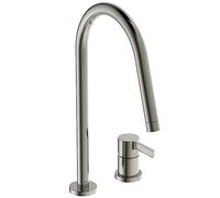 Ideal Standard - Gusto 2 Hole Kitchen tap, High spout with Round Design, with FirmaFlow Cartridge, 360° Swivel spout, Screw Connection from Below, PVD Finish, Silver Storm
