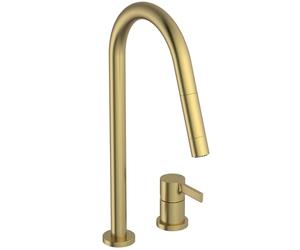 Ideal Standard - Gusto 2 Hole Kitchen tap, High spout with Round Design, with Pull-Out Spray and Dual Spray Modes, 360° Swivel spout, Screw Connection from Below, PVD Finish, Brushed Gold