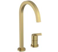 Ideal Standard - Gusto 2 Hole Kitchen tap, High spout with Square Design, with FirmaFlow Cartridge, 360° Swivel spout, Screw Connection from Below, PVD Finish, Brushed Gold