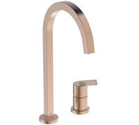 Ideal Standard - Gusto 2 Hole Kitchen tap, High spout with Square Design, with FirmaFlow Cartridge, 360° Swivel spout, Screw Connection from Below, PVD Finish, Sunset Rose