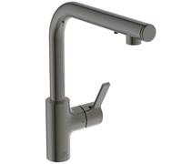 Ideal Standard - Gusto iMX Kitchen tap, High spout with Round L-Design, with Integrated soap Dispenser, 360° Swivel spout, Easy to Install with EasyFix+ Fixation, PVD Finish, Magnetic Grey