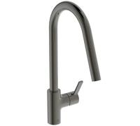 Ideal Standard - Gusto Kitchen tap, High spout with Round Design, with Pull-Out Spray, 360° Swivel spout, Easy to Install with EasyFix+ Fixation, PVD Finish, Magnetic Grey