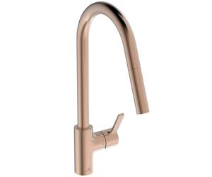Ideal Standard - Gusto Kitchen tap, High spout with Round Design, with Pull-Out Spray, 360° Swivel spout, Easy to Install with EasyFix+ Fixation, PVD Finish, Sunset Rose
