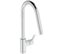Ideal Standard - Gusto Kitchen tap, High spout with Round Design, with Pull-Out Spray, Low Pressure, 360° Swivel spout, Easy to Install with EasyFix+ Fixation, smartshine Finish, Chrome