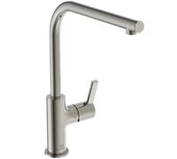 Ideal Standard - Gusto Kitchen tap, High spout with Round L-Design, with FirmaFlow Cartridge, 360° Swivel spout, Easy to Install with EasyFix+ Fixation, PVD Finish, Silver Storm