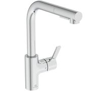 Ideal Standard - Gusto, Single Lever Mixer for Kitchen Sink, Tubular L-Shaped spout with Adjustable and Removable Hand Shower with Two Functions, Chrome