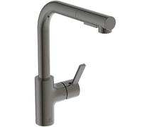 Ideal Standard - Gusto Kitchen tap, High spout with Round L-Design, with Pull-Out Spray and Dual Spray Modes, 360° Swivel spout, Easy to Install with EasyFix+ Fixation, PVD Finish, Magnetic Grey