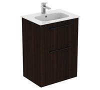 Ideal Standard I.life A Matt Coffee Brown Oak Effect Freestanding Vanity Unit & Basin Set - Includes Black Handle (W)600mm (H)853mm