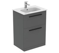 Ideal Standard I.life A Matt Quartz Grey Freestanding Vanity Unit & Basin Set With 2 Black Handle (W)600mm (H)853mm