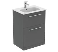 Ideal Standard I.life A Matt Quartz Grey Freestanding Vanity Unit & Basin Set With 2 Chrome Effect Handle (W)600mm (H)853mm