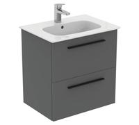 Ideal Standard I.life A Matt Quartz Grey Wall-Mounted Vanity Unit & Basin Set With 2 Black Handle (W)600mm (H)630mm