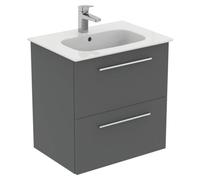 Ideal Standard I.life A Matt Quartz Grey Wall-Mounted Vanity Unit & Basin Set With 2 Chrome Effect Handle (W)600mm (H)630mm