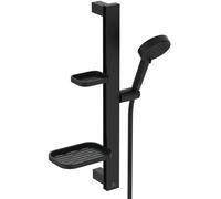 Ideal Standard Idealrain Alu+ Shower kit with Rail, Water-Saving Shower Head with Two Spray Types (SilkRain and Rain) and Adjustable Shelves - Matt Black (349x157x600 mm)