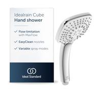 Ideal Standard - Idealrain Cube Hand Shower, Water-Saving Shower Head with 3 Spray Modes (rain, Downpour, and Massage) via Rotary Switch, EasyClean nozzles, Chrome