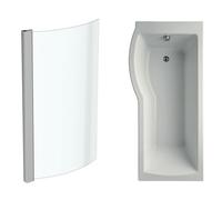 Ideal Standard Tempo Arc White P-Shaped Left-Handed Shower Bath, Panel & Screen Set (L)1695mm