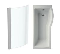 Ideal Standard Tempo Arc White P-Shaped Right-Handed Shower Bath, Panel & Screen Set (L)1695mm