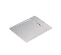 Ideal Standard - Ultra Flat S i.Life 100 x 70 cm Rectangular Resin Shower Tray with Short Side Waste - Matt Finish Stone Effect - White