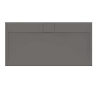 Ideal Standard - Ultra Flat S i.Life, Rectangular Shower Tray 140x70 in Resin, Long Side Drain Waste, Stone Effect matt Finish, Concrete Grey