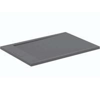 Ideal Standard - Ultra Flat S i.Life, Rectangular Shower Tray 100x70 in Resin, Short Side Drain Waste, Stone Effect matt Finish, Concrete Grey