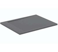 Ideal Standard - Ultra Flat S i.Life, Rectangular Shower Tray 100x80 in Resin, Short Side Drain Waste, Stone Effect matt Finish, Concrete Grey