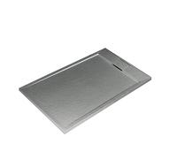 Ideal Standard - Ultra Flat S i.Life, Rectangular Shower Tray 120x80 in Resin, Short Side Drain Waste, Stone Effect matt Finish, Concrete Grey