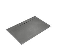 Ideal Standard - Ultra Flat S i.Life, Rectangular Shower Tray 140x80 in Resin, Long Side Drain Waste, Stone Effect matt Finish, Concrete Grey