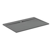 Ideal Standard - Ultra Flat S i.Life, Rectangular Shower Tray 140x90 in Resin, Long Side Drain Waste, Stone Effect matt Finish, Concrete Grey