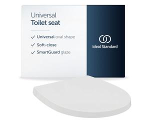 Ideal Standard Universal Toilet seat, Classic Universal Oval Shape, Toilet seat with Soft-Close Mechanism and Quick-Release Function, Antibacterial, Robust duroplast - White (365x425x45 mm)