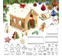 Ideal Swan 28Pcs Christmas Cookie Cutters, Stainless Steel Cookie Cutter Set, Christmas Biscuit Cutters, Gingerbread Snowman Xmas Tree Reindeer Snowflake Shape, Ginger Bread House Baking Accessories
