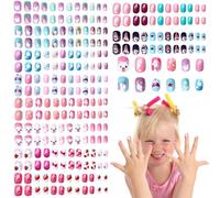 Ideal Swan Kids Stick on Nails, 240 Pcs Cute Fake Nails for Kid Stick on Nails for Kids, Colorful Child Press on Nail Full Cover Short Children Nail, Lovely Children Nail Art Kit with Jelly Glue