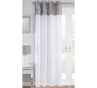 Ideal Textiles Liberty Velvet Top Eyelet Voile Curtain Panel, Ring Top Voile Panels, Luxury Crushed Velvet Bling Single Panels, Silver, White, 53" x 48"
