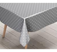 Ideal Textiles Polka Dot Silver PVC Tablecloth, Easy Clean Table Cloth, Wipe Clean Vinyl Table Linen, Kitchen Dinner Party Tableware, Spotted Design Table Cover, Silver Grey & White, 137cm x 200cm