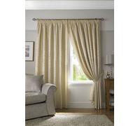 Ideal Textiles Tivoli, Cream Lined, Trailing Leave Floral Jacquard Design, Pencil Pleat Curtain Pairs, 66" x 72", Beige