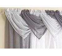 Ideal Textiles, Voile Curtain Swag, Silver Metallic Thread, Gem Tassel, Grey, 22" x 21"