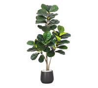 IDEALHOUSE Artificial Fiddle Leaf Fig Tree - Realistic Artificial Plant 120 cm with 48 Leaves, Modern Decoration in Grey Planter for Living Room & Office - Black Basin White Stone, 120 cm
