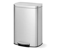 IDEALHOUSE Silver Trash Can,50L Stainless Steel,Oval Step Bin | Foot Pedal,Oval Shape,Single Compartment,Soft Close Lid